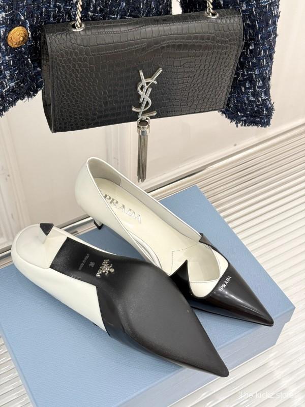PRADA 2025/SS Catwalk Pointed Toe Kitten Heel Single Shoes - KFY00310